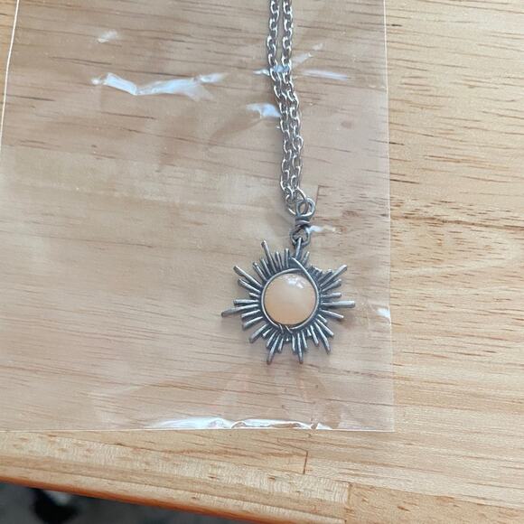 Silver (Zinc Alloy) Sun Pendant with Peach Stone Necklace - Picture 1 of 4